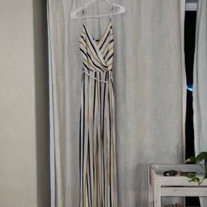 Staccato white yellow and blue striped jumpsuit that flows